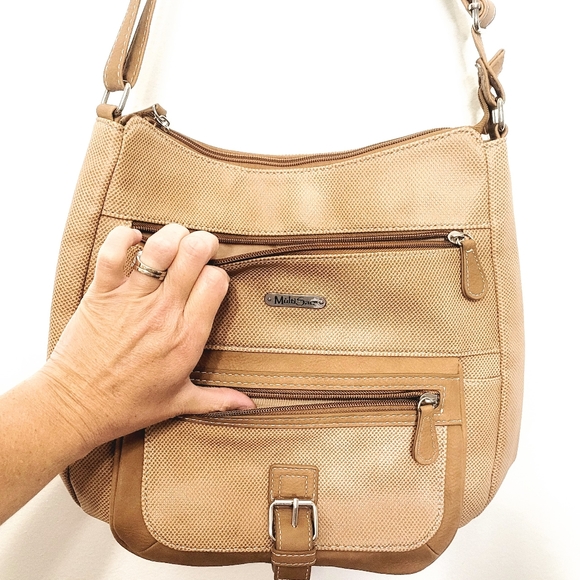 Multisac Tan Camel Colored Shoulder Bag NEW Adjustable Straps Textured 12x11 - Picture 4 of 14